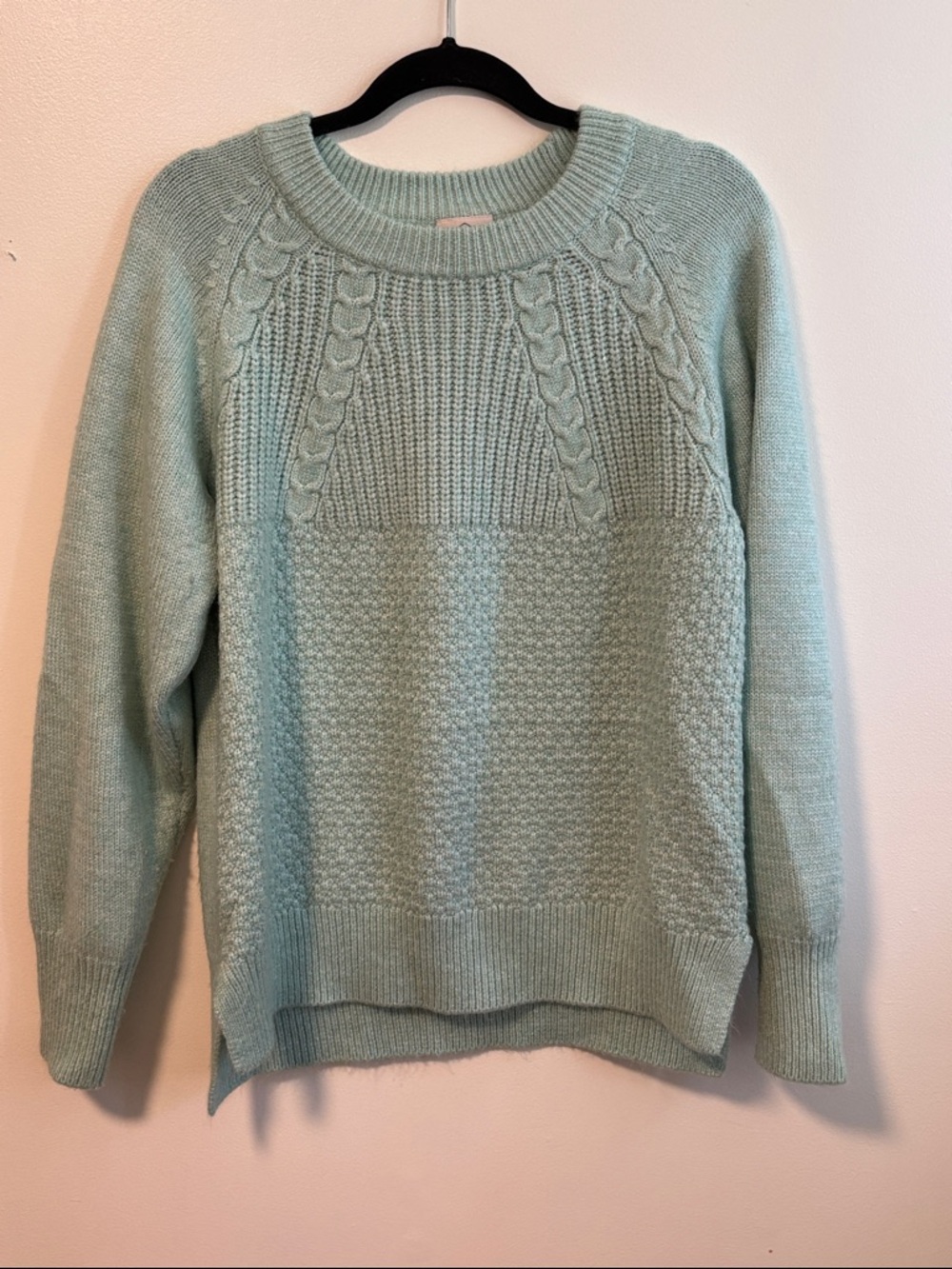 St. John's Bay Mint Green Cable & Seed Stitch Crewneck Sweater